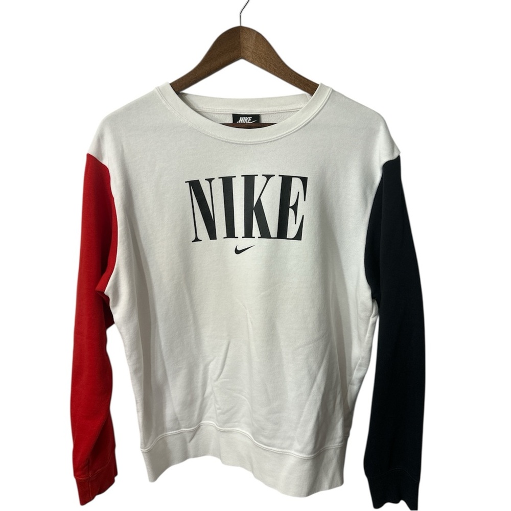 Nike Logo Crewneck Sweatshirt Medium White Red Blue‎ Colorblock
